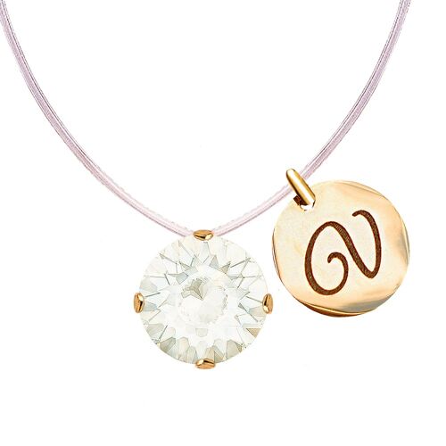 Buy wholesale Invisible necklace with personalized letter medallion - gold  - White Opal