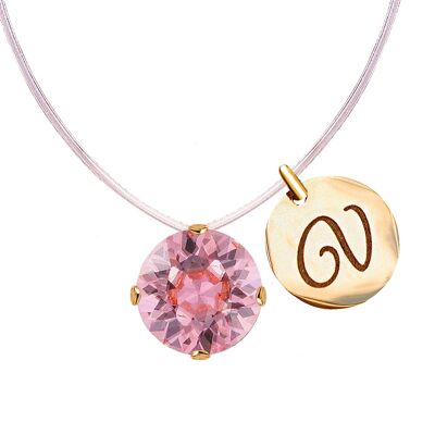 Invisible necklace with personalized letter medallion - silver - Light Rose