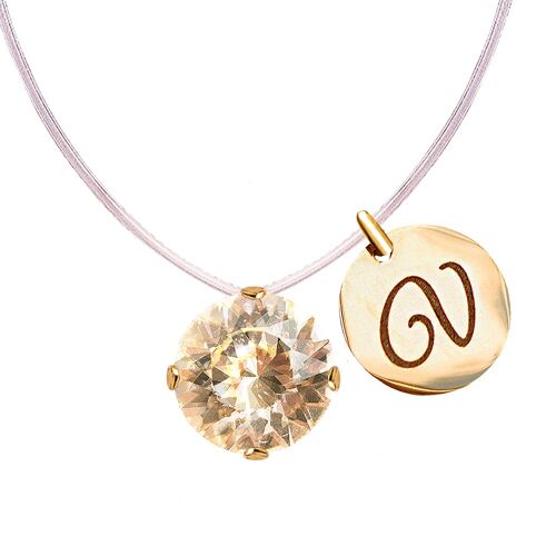 Invisible necklace with personalized letter medallion - silver - Golden Shadow