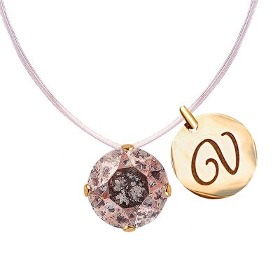 Unsichtbare Halskette mit personalisiertem Buchstabenmedaillon - Silber - Rose Patina