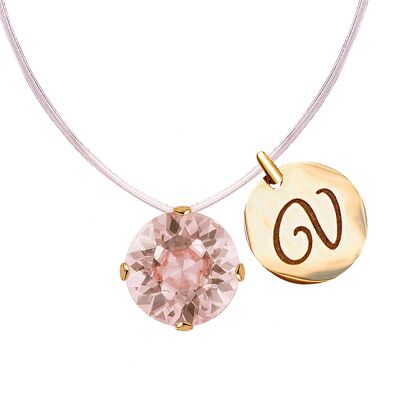 Invisible necklace with personalized letter medallion - silver - vintage rose