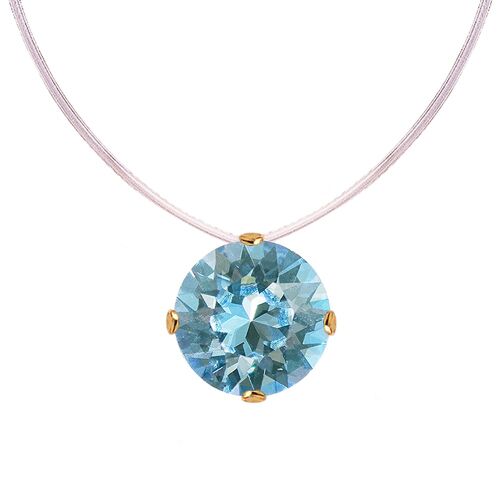 Invisible necklace, 8mm round crystal - gold - Aquamarine