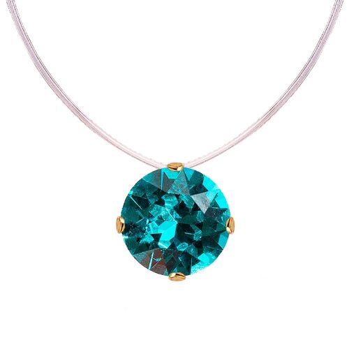 Invisible necklace, 8mm round crystal - gold - Blue Zircon