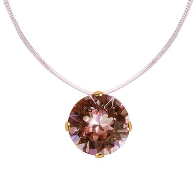 Collier invisible, cristal rond 8mm - or - blush Rose