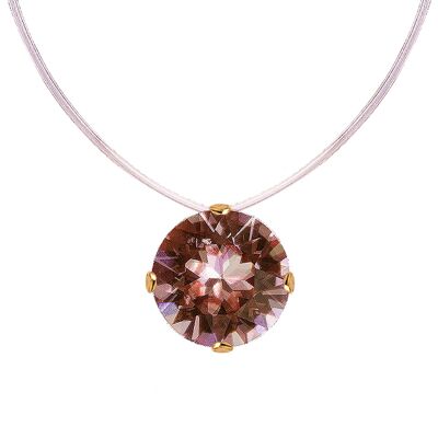 Invisible necklace, 8mm round crystal - gold - blush Rose