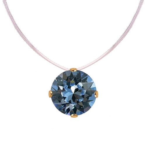 Invisible necklace, 8mm round crystal - gold - Denim Blue