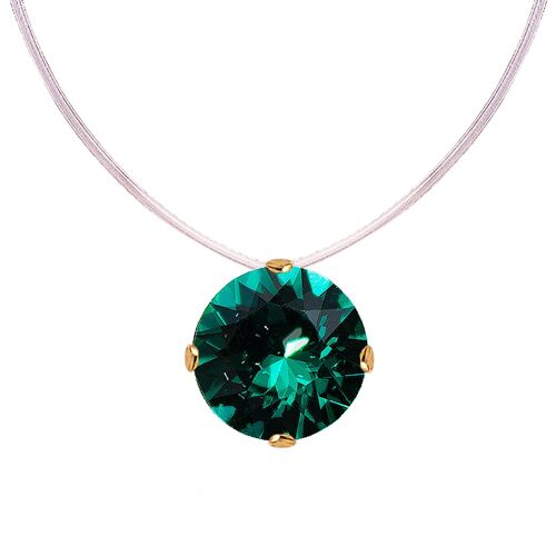 Invisible necklace, 8mm round crystal - gold - emerald