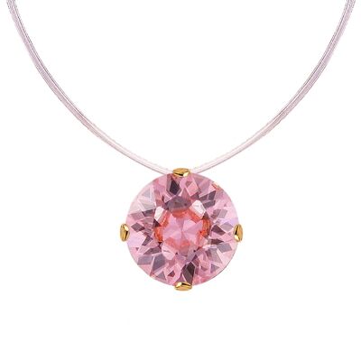 Invisible necklace, 8mm round crystal - gold - Light Rose