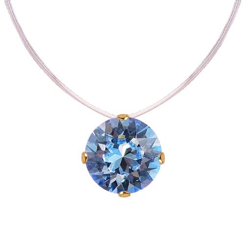 Invisible necklace, 8mm round crystal - gold - light saphire