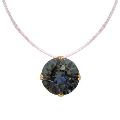 Invisible necklace, 8mm round crystal - gold - Black Diamond