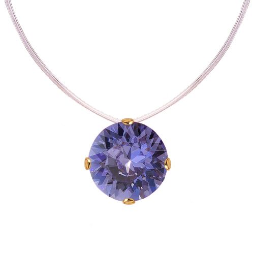 Invisible necklace, 8mm round crystal - gold - tanzanite