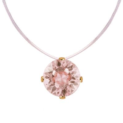 Collier invisible, cristal rond 8mm - or - rose vintage