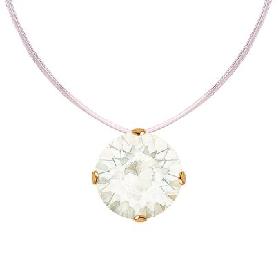 Collier invisible, cristal rond 8mm - or - Opale blanche