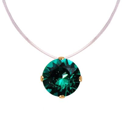Invisible necklace, 8mm round crystal - silver - emerald