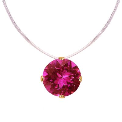 Collier invisible, cristal rond 8mm - argent - fuchsia