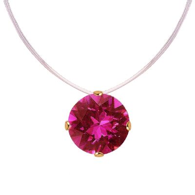 Unsichtbare Halskette, 8 mm runder Kristall - Silber - Fuchsia