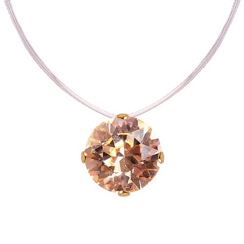 Invisible necklace, 8mm round crystal - silver - Light Peach