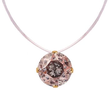 Collier invisible, cristal rond 8mm - argent - Patine rose 1