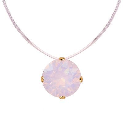 Invisible necklace, 8mm round crystal - silver - Rose Water Opal
