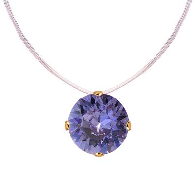 Invisible necklace, 8mm round crystal - silver - tanzanite