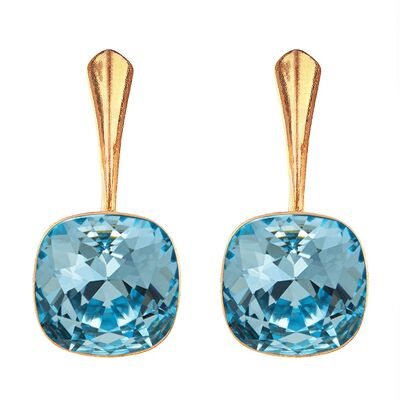 Cantain silver earrings, 10mm crystal - gold - Aquamarine
