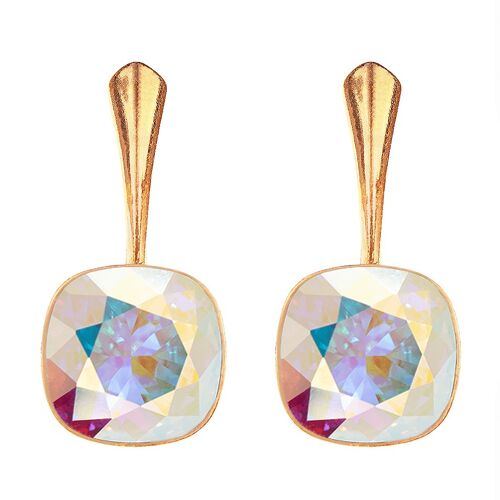 Cantaine silver earrings, 10mm crystal - gold - aurore borale