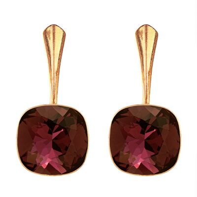 Cantain silver earrings, 10mm crystal - gold - burgundy