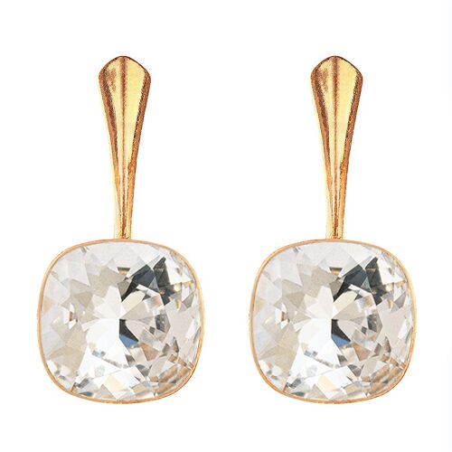 Cantain silver earrings, 10mm crystal - gold - crystal