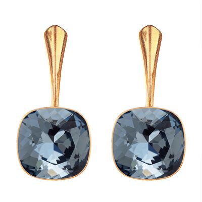 Cooking silver earrings, 10mm crystal - gold - Denim Blue