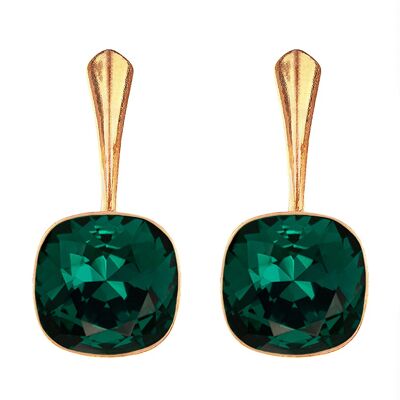 Cantaine silver earrings, 10mm crystal - gold - emerald