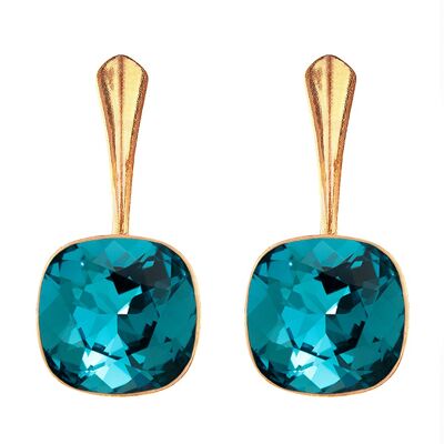 Cantain silver earrings, 10mm crystal - gold - indicolite