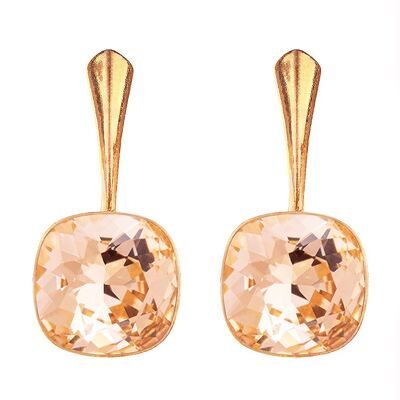 Cantain silver earrings, 10mm crystal - gold - Light Peach