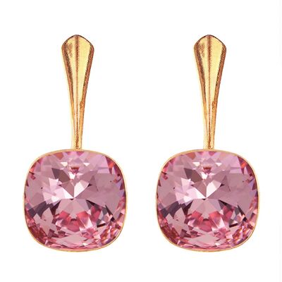 Cantain silver earrings, 10mm crystal - gold - Light Rose