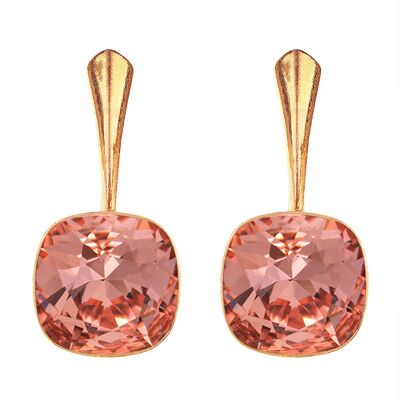 Cantain silver earrings, 10mm crystal - gold - Rose Peach