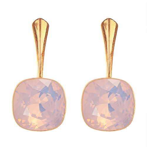 Cantain silver earrings, 10mm crystal - gold - Rose Water Opal