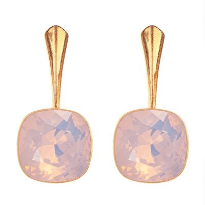 Cantain silver earrings, 10mm crystal - gold - Rose Water Opal