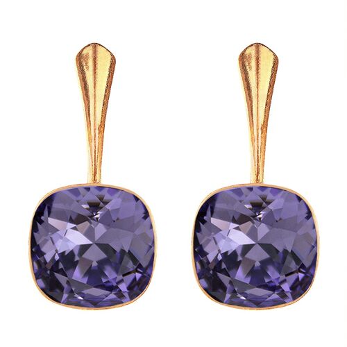 Cantain silver earrings, 10mm crystal - gold - tanzanite