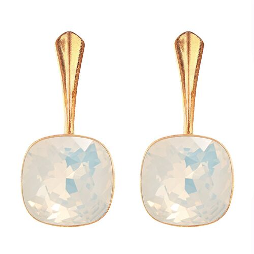 Cantain silver earrings, 10mm crystal - gold - White Opal