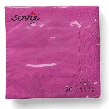Serviette jetable violette en tissu 33 x 33 cm, 3 plis, 20 pièces 5