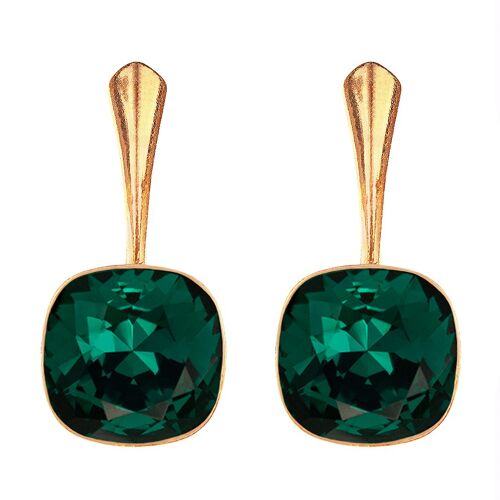 Cantaine silver earrings, 10mm crystal - silver - emerald