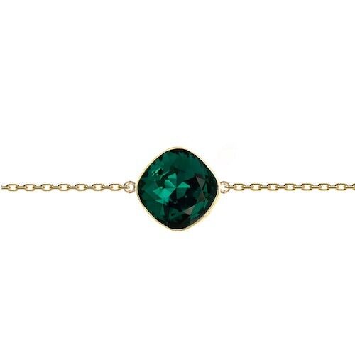 Fine hand chain rhombus, 10mm crystal - gold - emerald