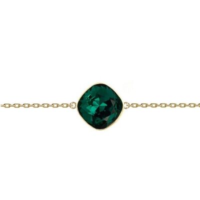 Rombo a catena fine, cristallo 10mm - oro - smeraldo