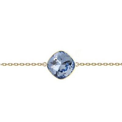 Fine hand chain rhombus, 10mm crystal - gold - light saphire