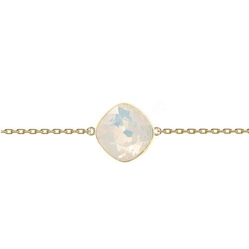 Fine hand chain rhombus, 10mm crystal - gold - White Opal