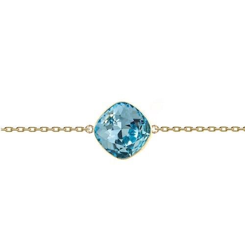 Fine hand chain rhombus, 10mm crystal - silver - aquamarine
