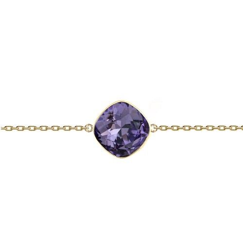 Fine hand chain rhombus, 10mm crystal - silver - tanzanite