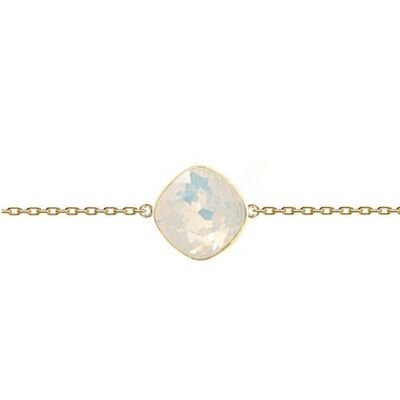 Fine hand chain rhombus, 10mm crystal - silver - White Opal
