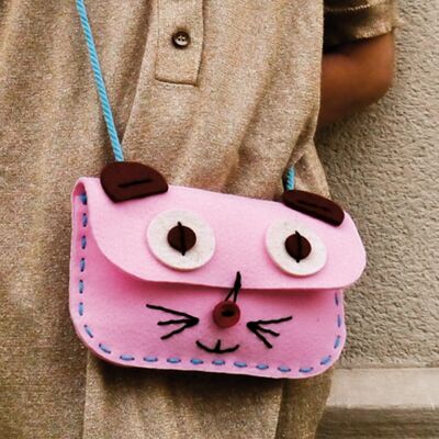 Kit cucito borsa: gatto rosa