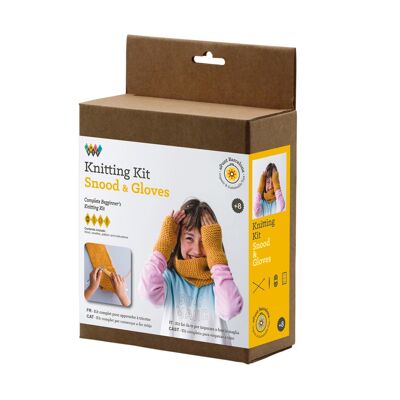 Gift kit for children to make knitting ocher collar and gloves