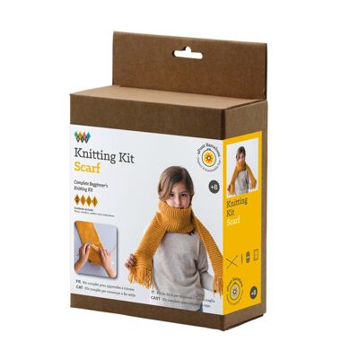 Kit cadeau enfant pour réaliser une écharpe tricot ocre